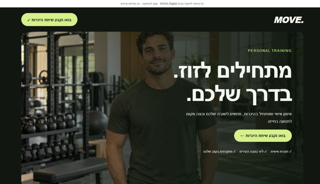 תצוגה אמיתית מתוך דף הנחיתה לדוגמה